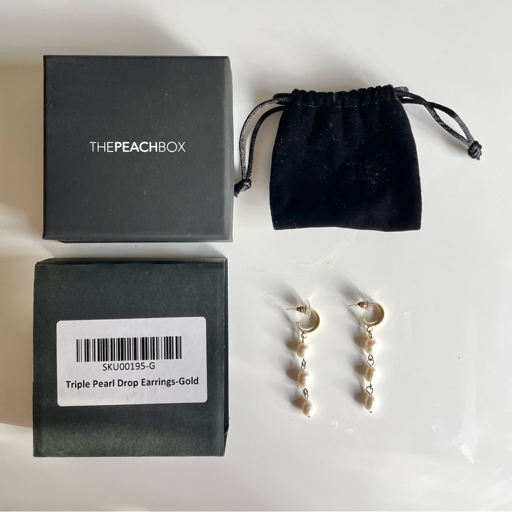The Peach Box Triple Pearl Drop Earrings